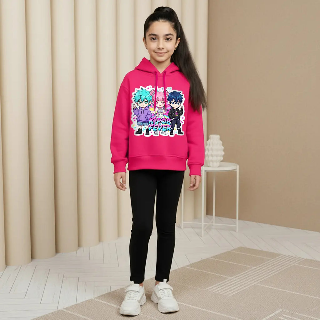 Girls Fuchsia K-Pop Fever Graphics Hoodie Sweatshirts & Hoodies Fuchsia 1-2 Y