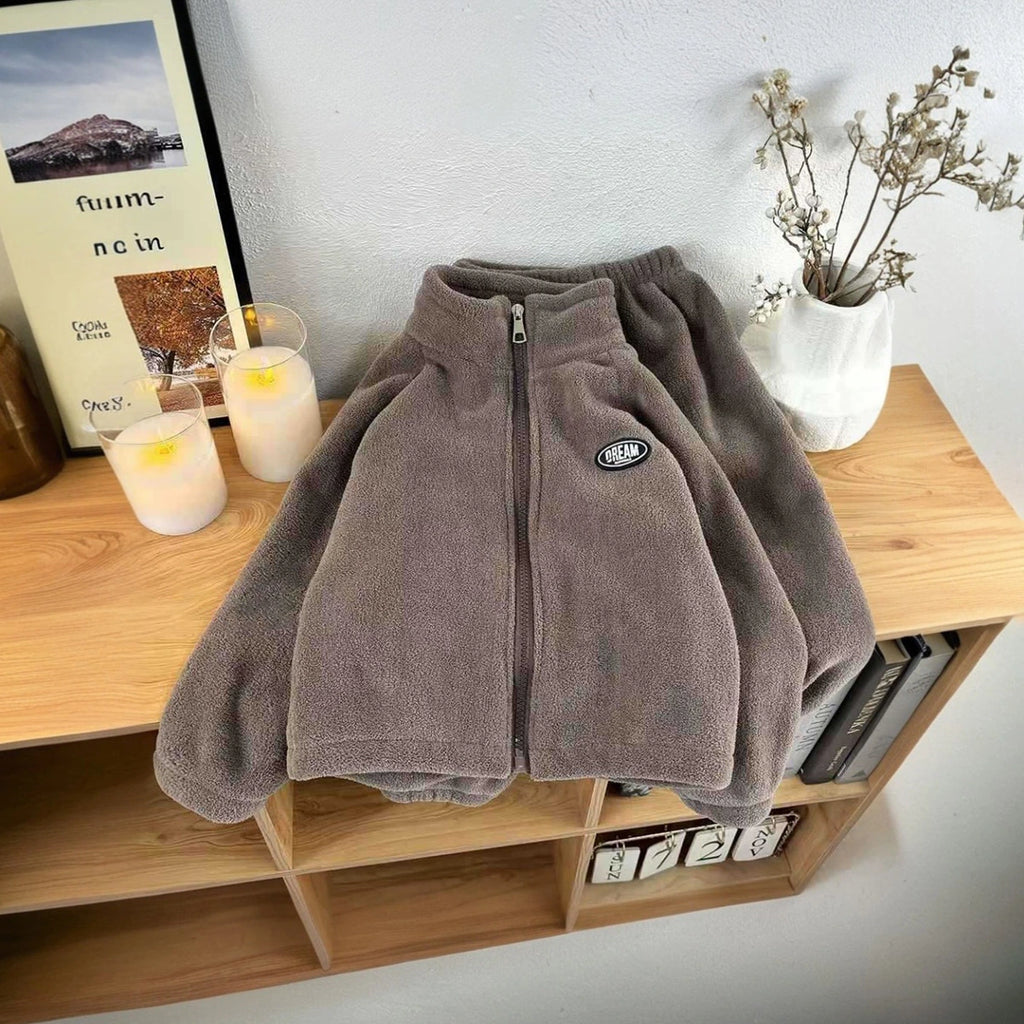Girls Brown Fleece Zip-up Jacket With Jogger Co-ord Sets Sets Brown 1-2 Y