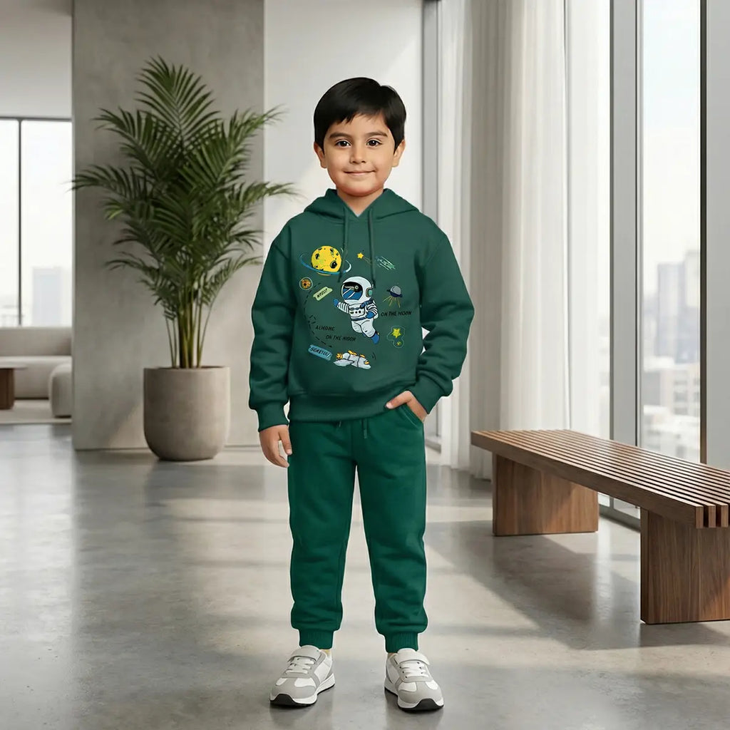 Boys Green Graphics Hooded Sweatshirt With Joggers Sets 2 pc. Sets Green 1-2 Y