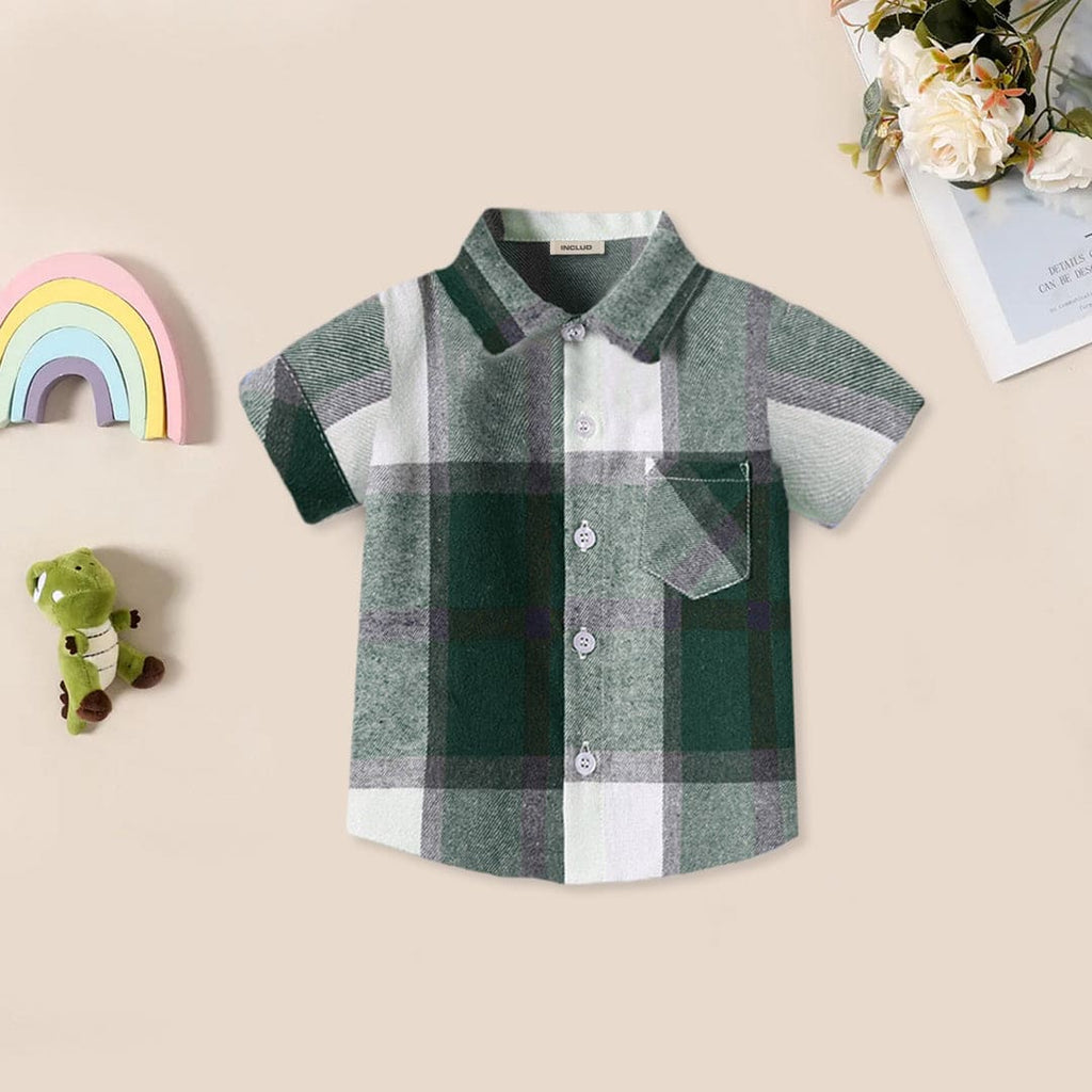 Boys Checked Short Sleeve Shirt Shirts Green 1-2 Y 