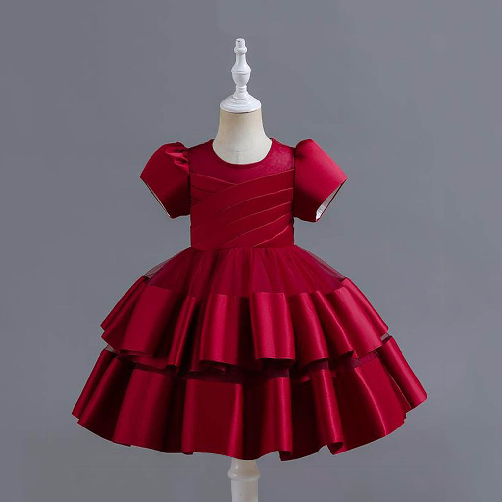 Girls Pleated Knee Length Party Dress Party Dresses Red 2-3 Y 