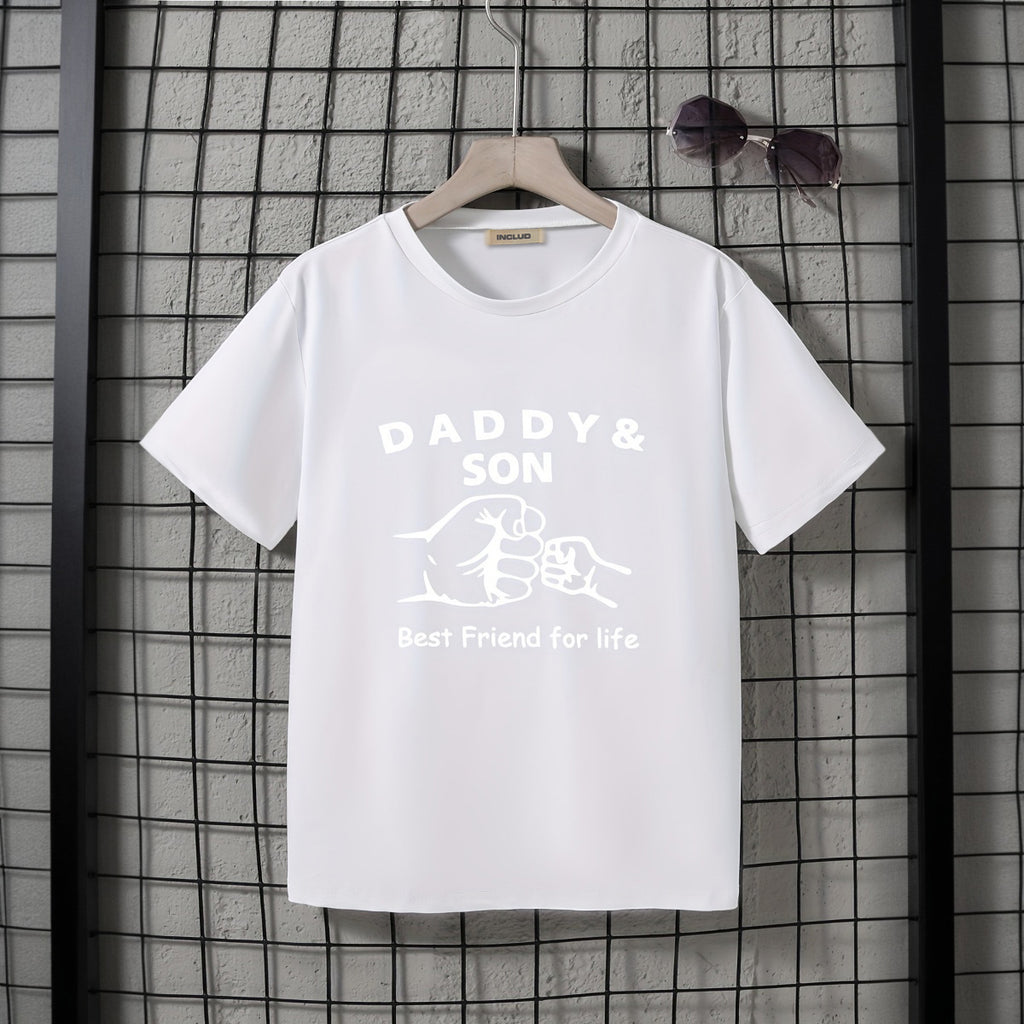 Boys White Dad & Son Print Short Sleeve T-Shirt Tshirts White 5-6 Y