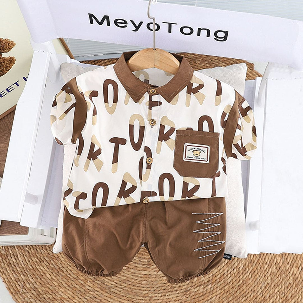 Boys Printed Shirt with Shorts Set Sets Brown 1-2 Y 