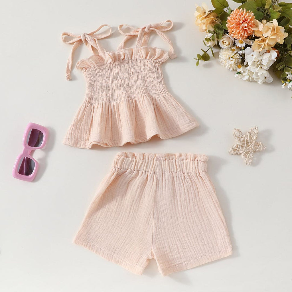 Girls Elasticated Crop Top With Shorts Set Sets Apricot 1-2 Y 