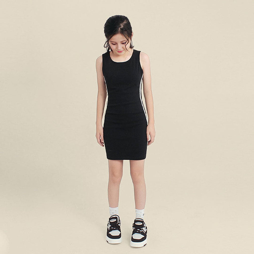 Girls Side Stripe Bodycon Dress Casual Dresses Black 6-7 Y 