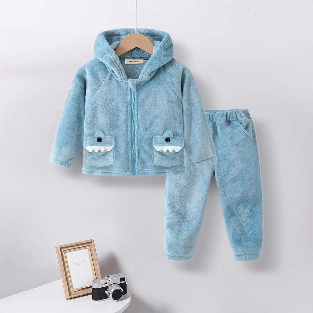 Boys Light Blue Hooded Zipper Jacket With Pants Co-ord Sets 2 pc. Sets Light Blue 1-2 Y