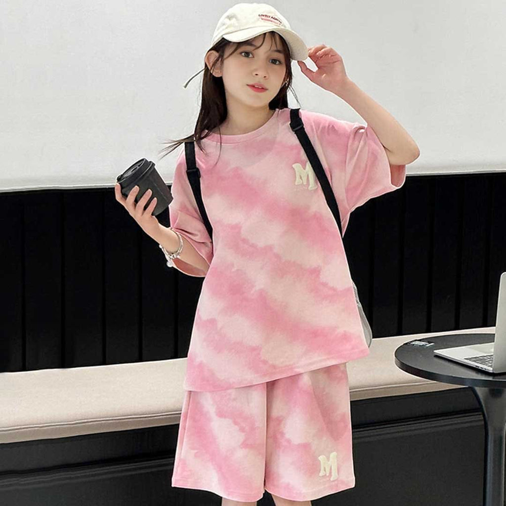 Girls Tie & Dye Short Sleeves T-Shirt With Shorts Set Sets Pink 6-7 Y 