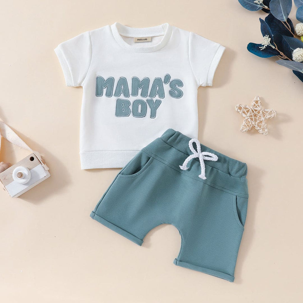 Boys Embroidered Short Sleeves T-Shirt With Shorts Set Sets Green 1-2 Y 