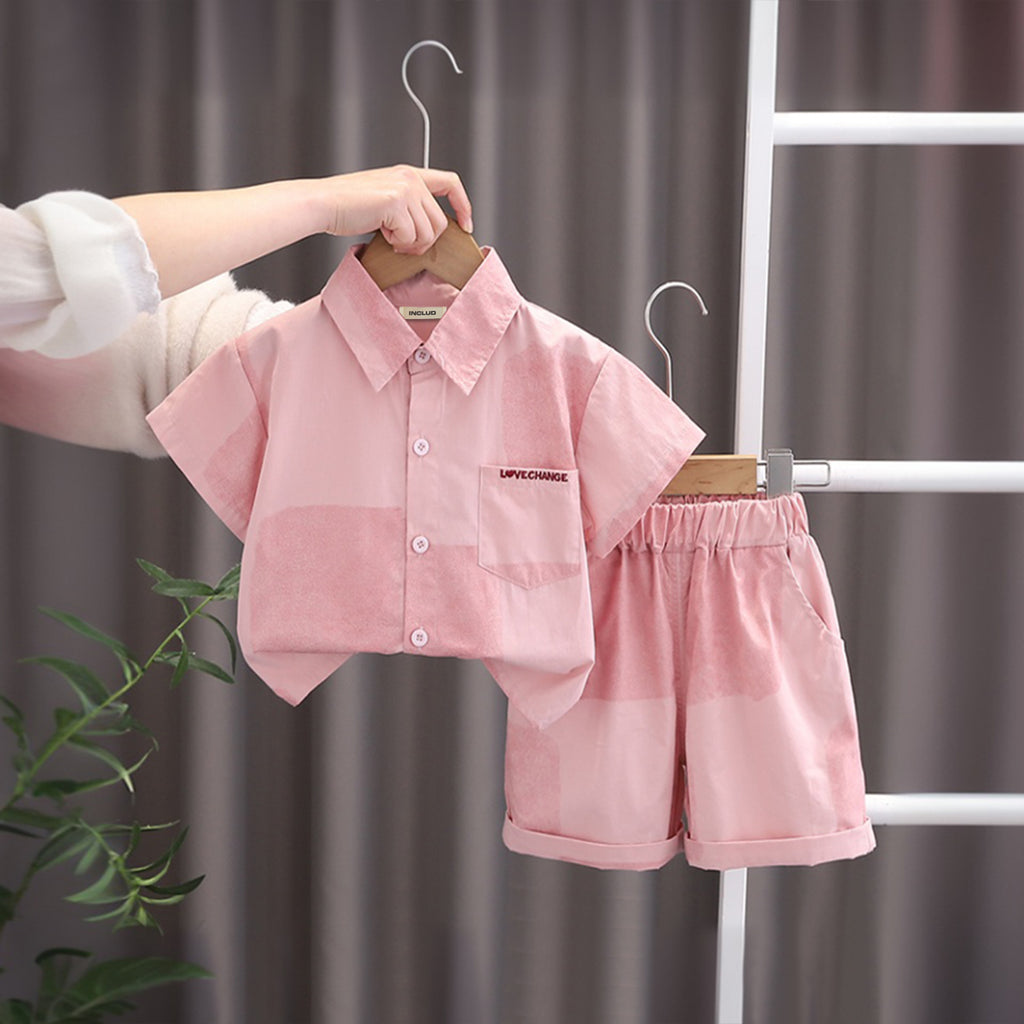 Boys Light Pink Printed Short Sleeves Shirt With Shorts Set 2 pc. Sets Light Pink 1-2 Y