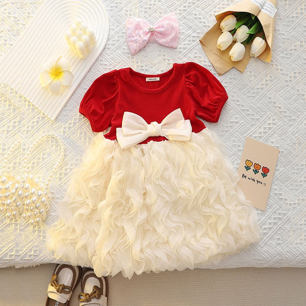 Girls Ruffle Fit & Flare Dress Party Dresses Red 1-2 Y 