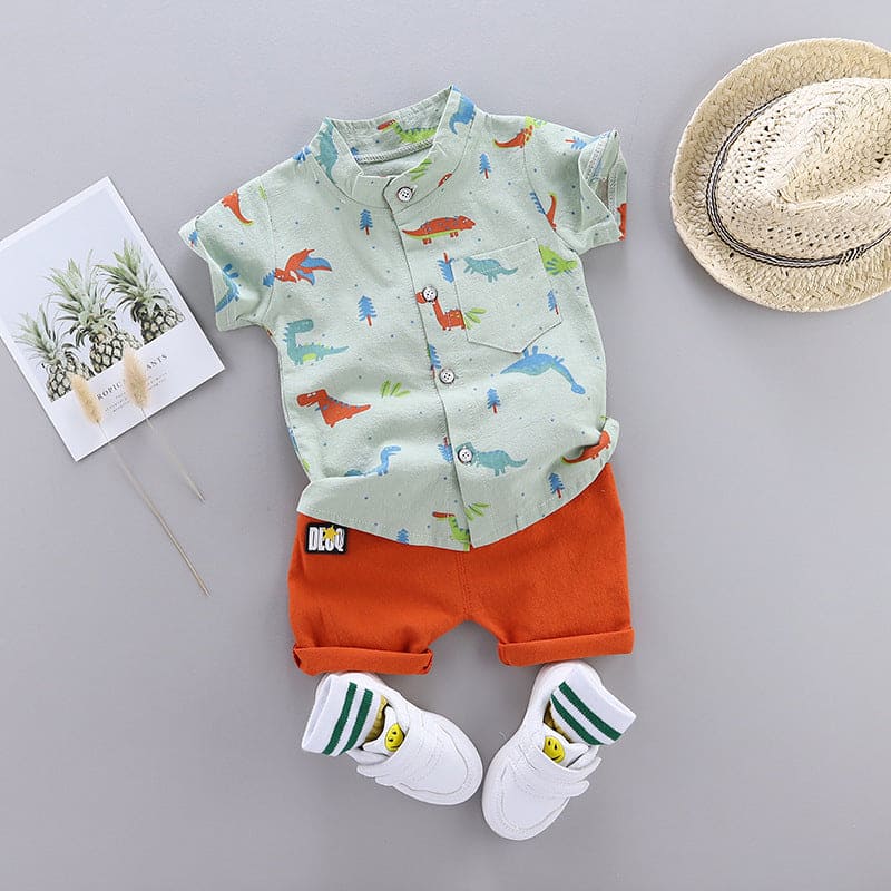 Boys Light Green 2 Piece Set with Dinosaur Print Sets Light Green 1-2 Y