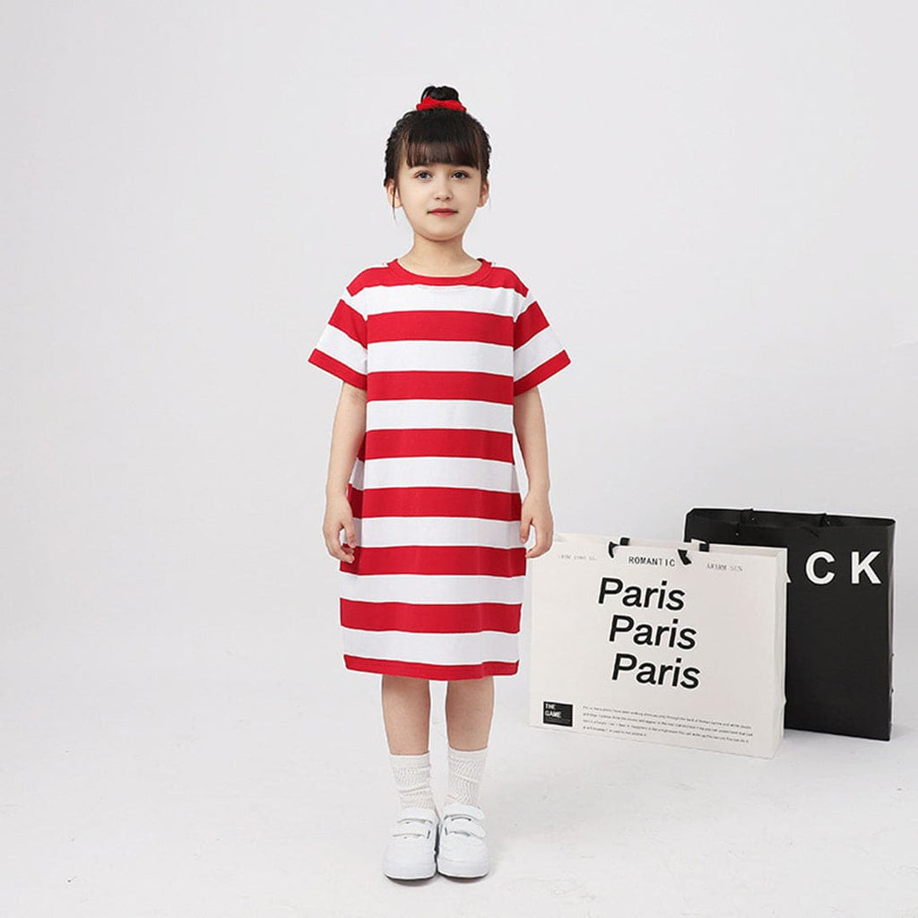 Girls Striped T-shirt Dress Casual Dresses Red 6-7 Y 
