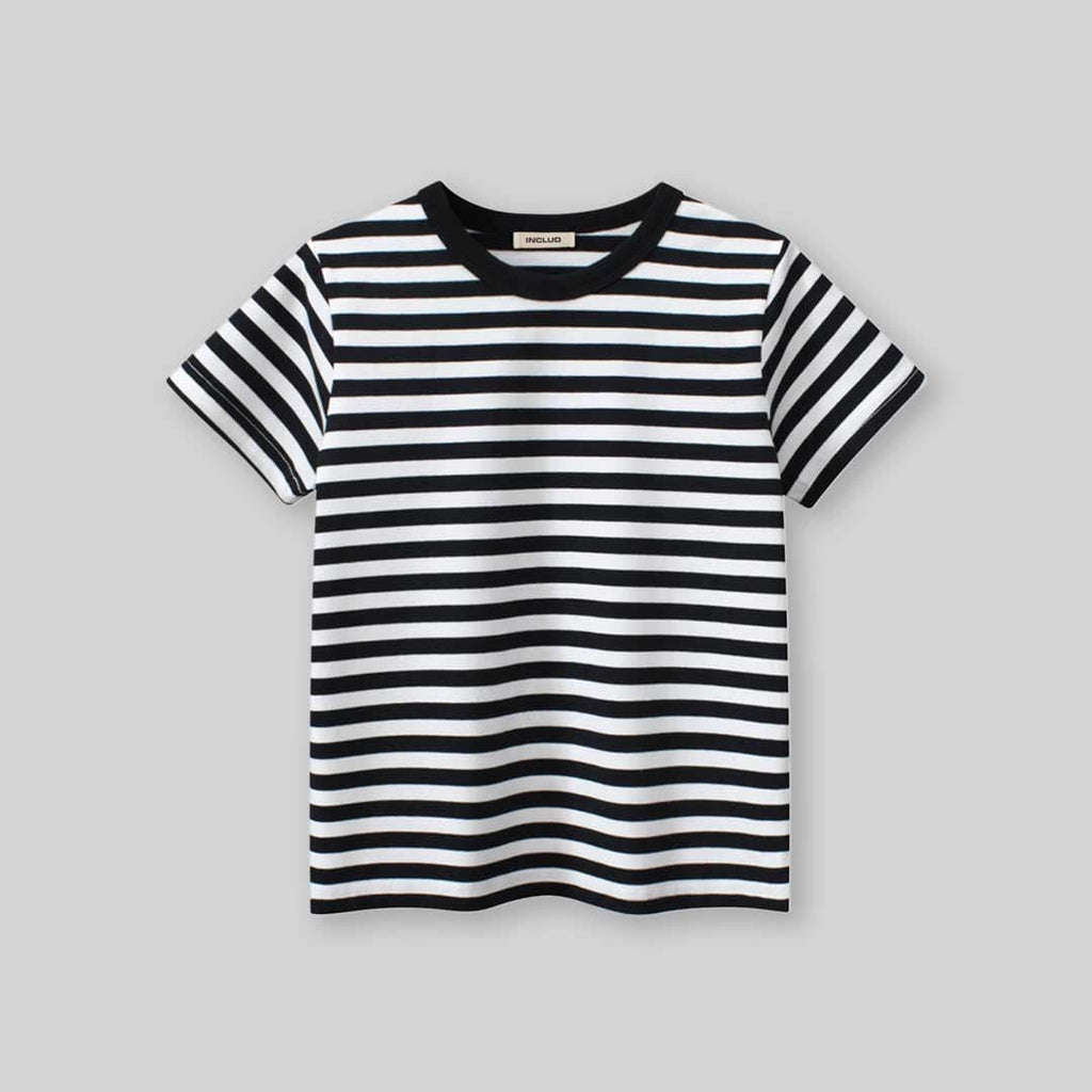 Boys Striped Short Sleeves T-Shirt Tshirts Black 1-2 Y 
