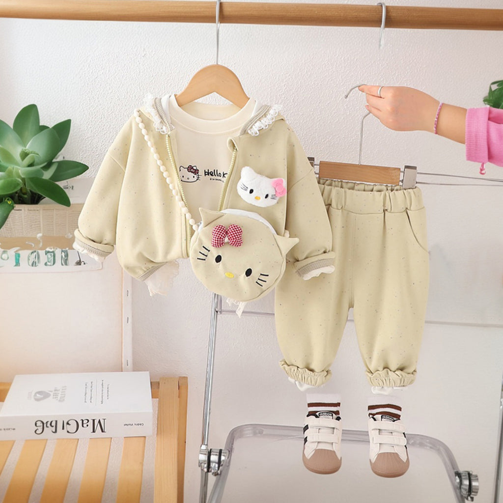 Girls Yellow Embroidered Sweatshirt With T-Shirt, Pants & Bag Sets 4 pc. Sets Yellow 1-2 Y