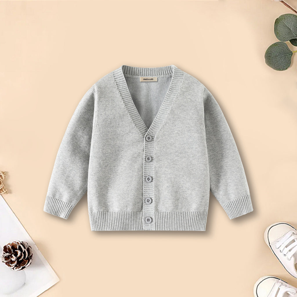 Boys Grey Solid Long Sleeves Cardigan Sweaters & Cardigans Grey 2-3 Y