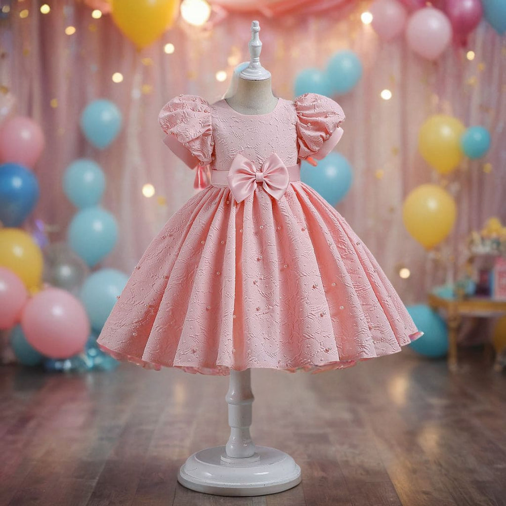 Girls Puff Sleeve Fit & Flare Party Dress Party Dresses Pink 1-2 Y 