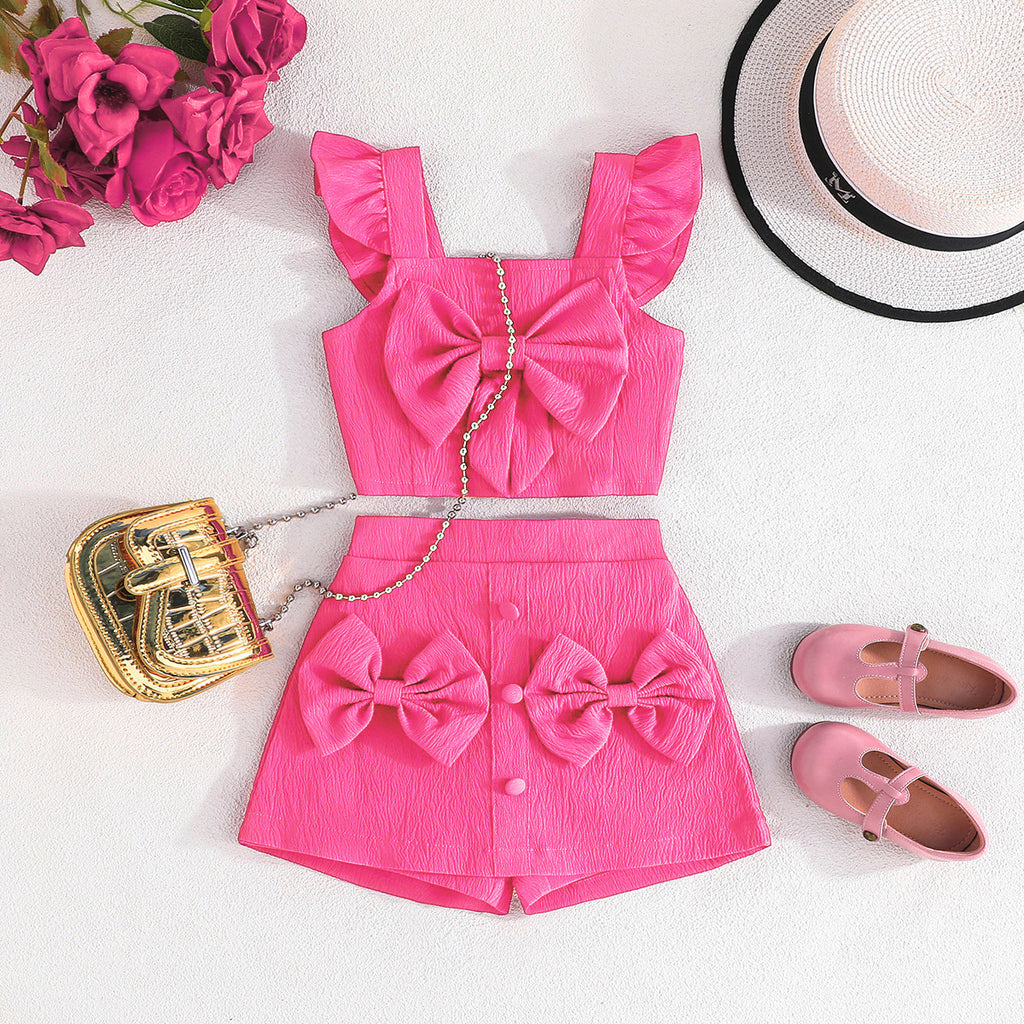Girls Pink Sleeveless Big Bow Top With Shorts Sets 2 pc. Sets Pink 12-18 M