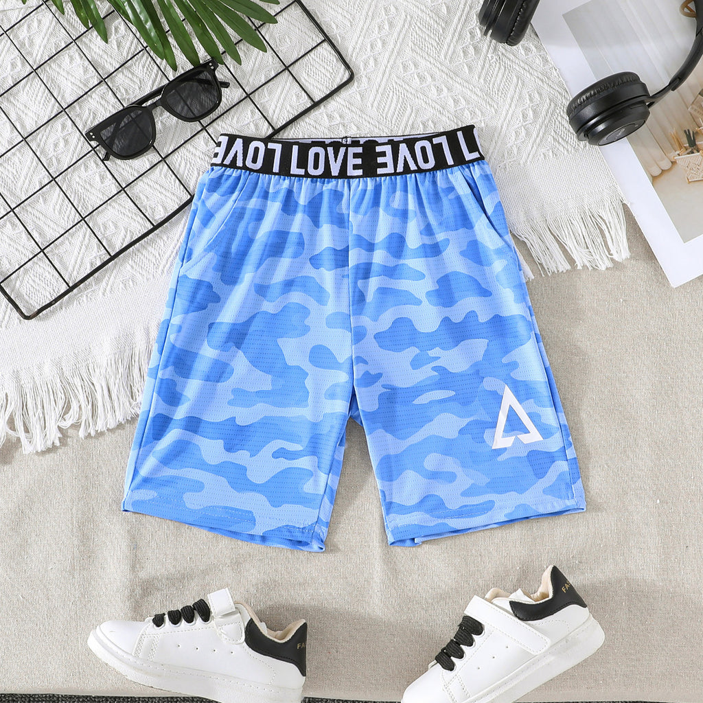 Boys Sky Blue Camouflage Printed Elasticated Shorts Shorts Sky Blue 3-4 Y