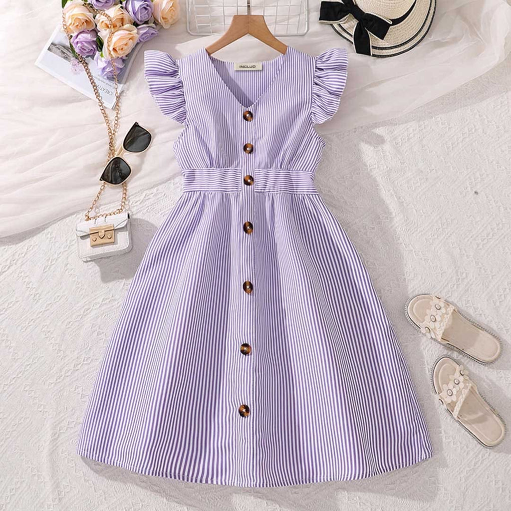Girls Short Sleeve Fit & Flare Dress Casual Dresses Violet 7-8 Y 