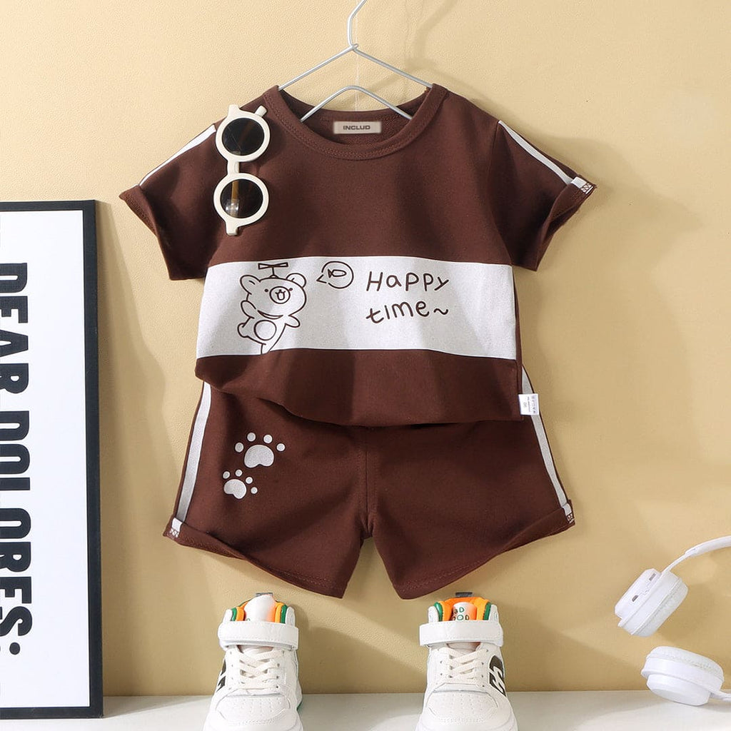 Boys Short Sleeve Whale Graphic Print T-Shirt With Shorts Set Sets Brown 1-2 Y 