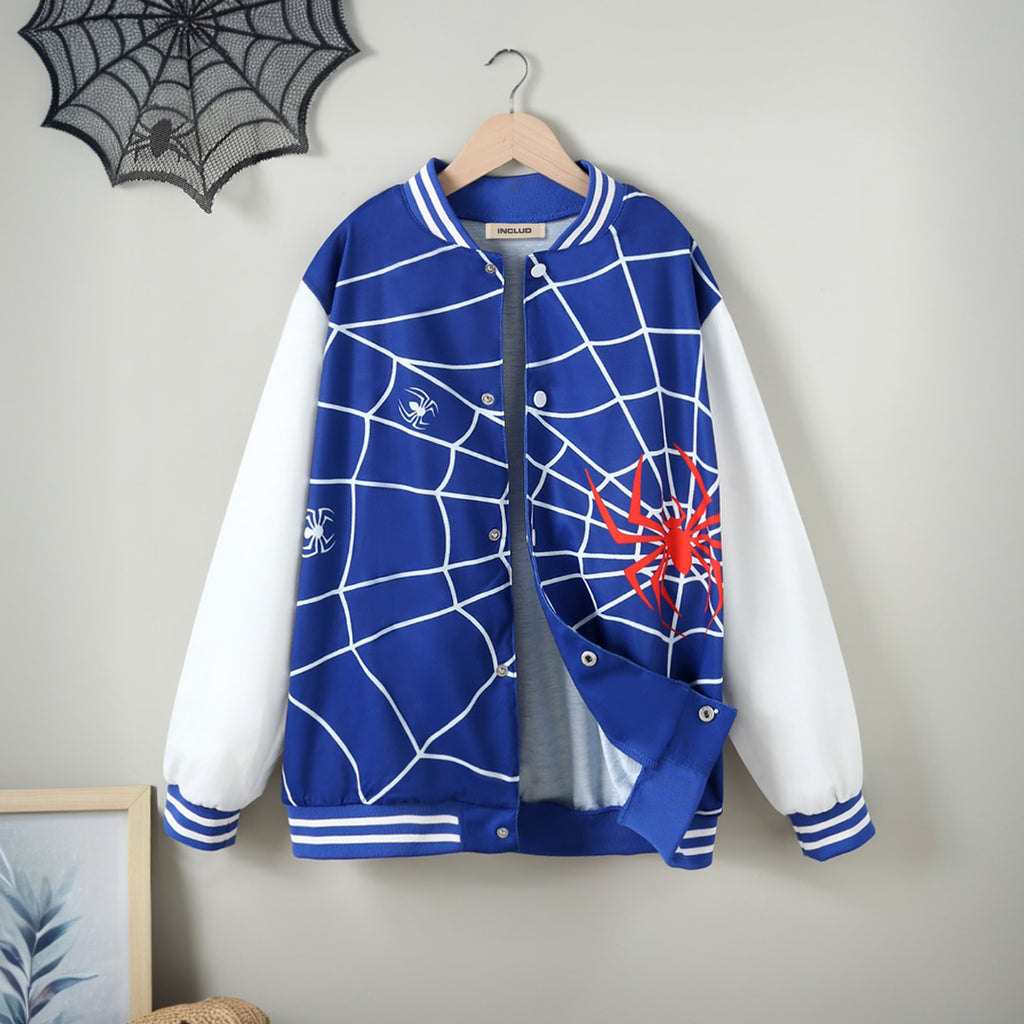 Boys Blue Spider Printed Varsity Jacket Coats & Jackets Blue 7-8 Y