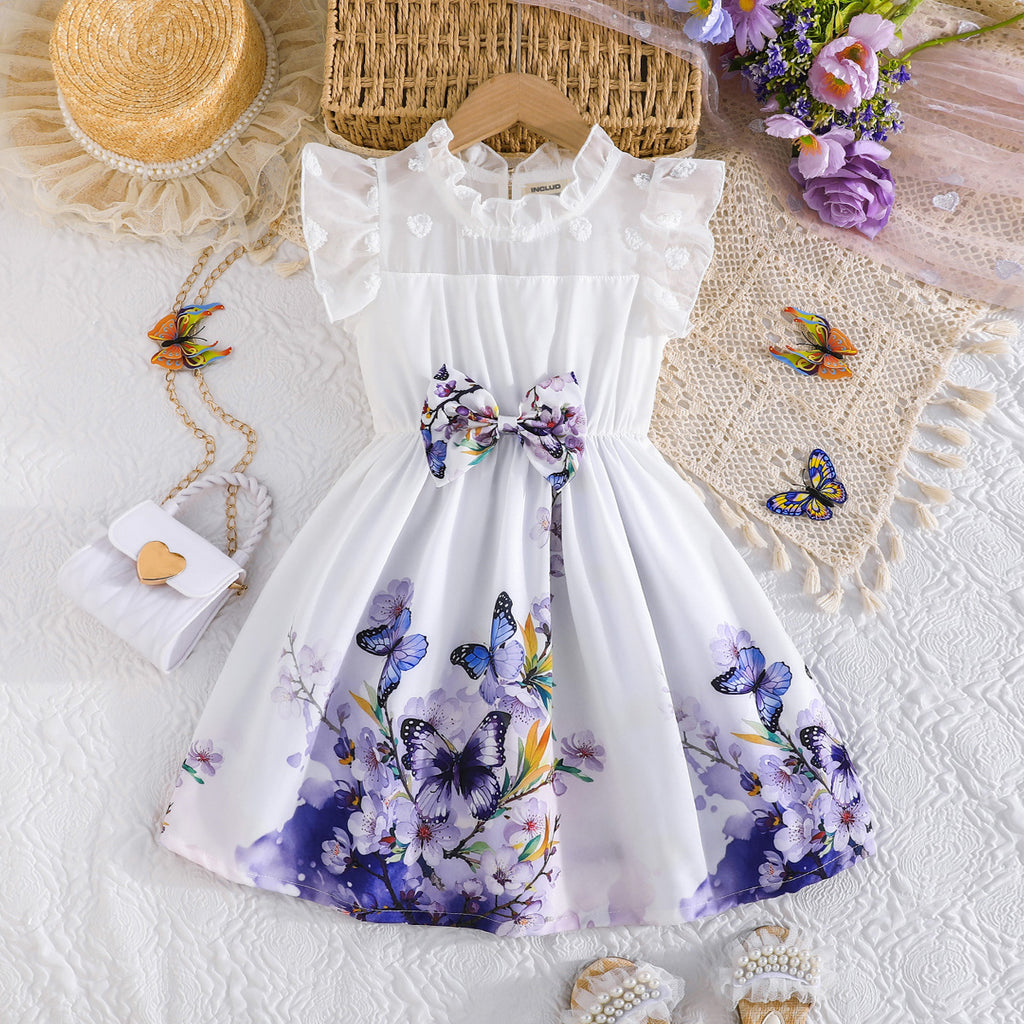 Girls White Butterfly Printed Fit & Flare Summer Casual Dress Casual Dresses White 3-4 Y