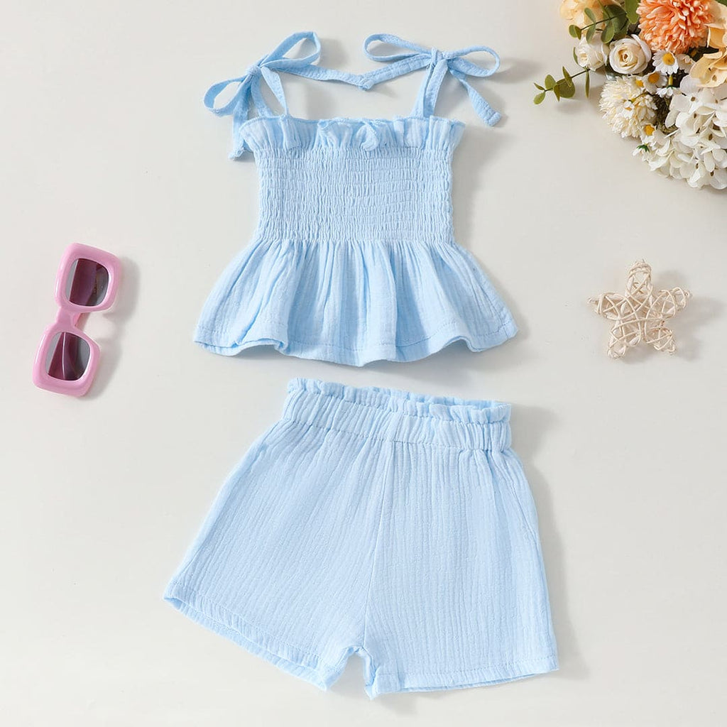 Girls Elasticated Crop Top With Shorts Set Sets Blue 1-2 Y 