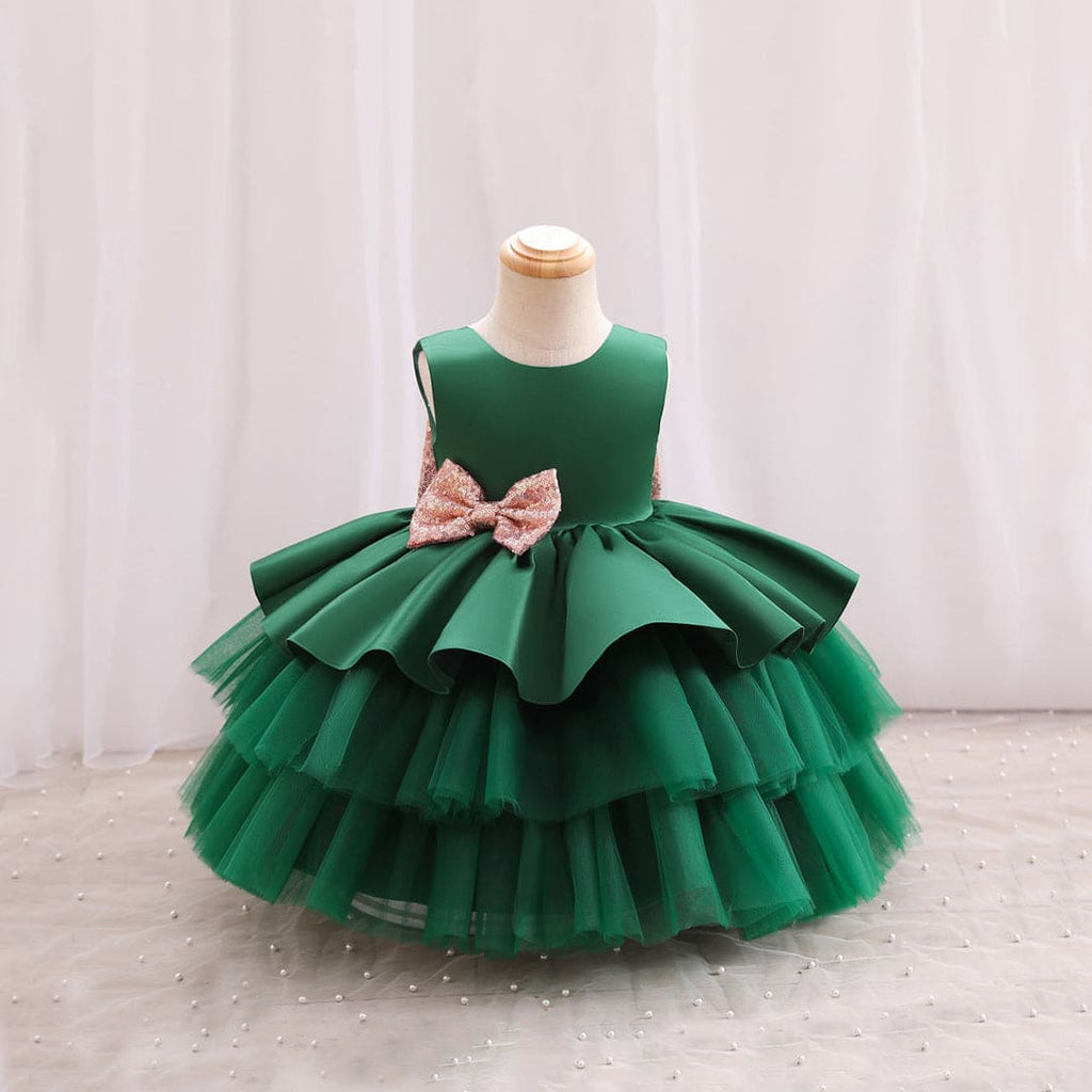 Girls Sleeveless Sequins Bow Party Dress Party Dresses Green 1-2 Y 