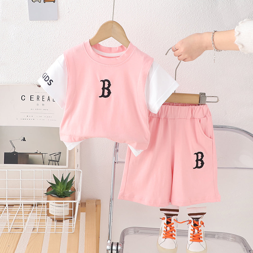 Boys Pink Typographic Printed Short Sleeves T-Shirt With Shorts Set 2 pc. Sets