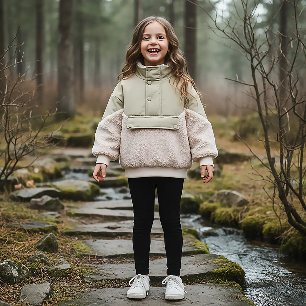Boys Beige Color-blocked Jacket With High Neck Coats & Jackets Beige 1-2 Y