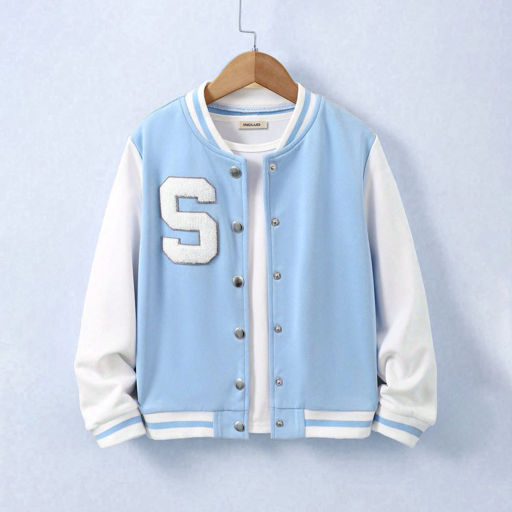 Girls Light Blue Solid S Applique varsity Jacket Coats & Jackets Light Blue 7-8 Y