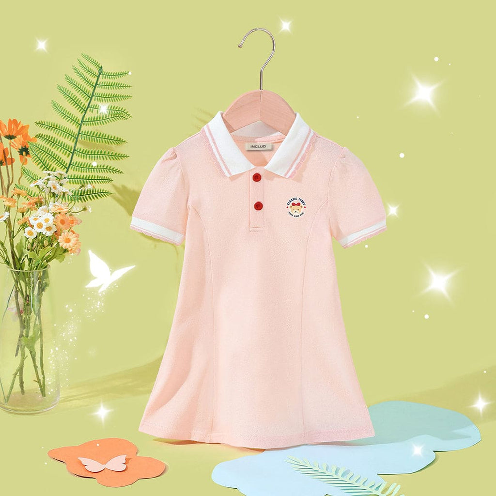 Girls Princess Line Polo T-shirt Dress Casual Dresses Pink 1-2 Y 