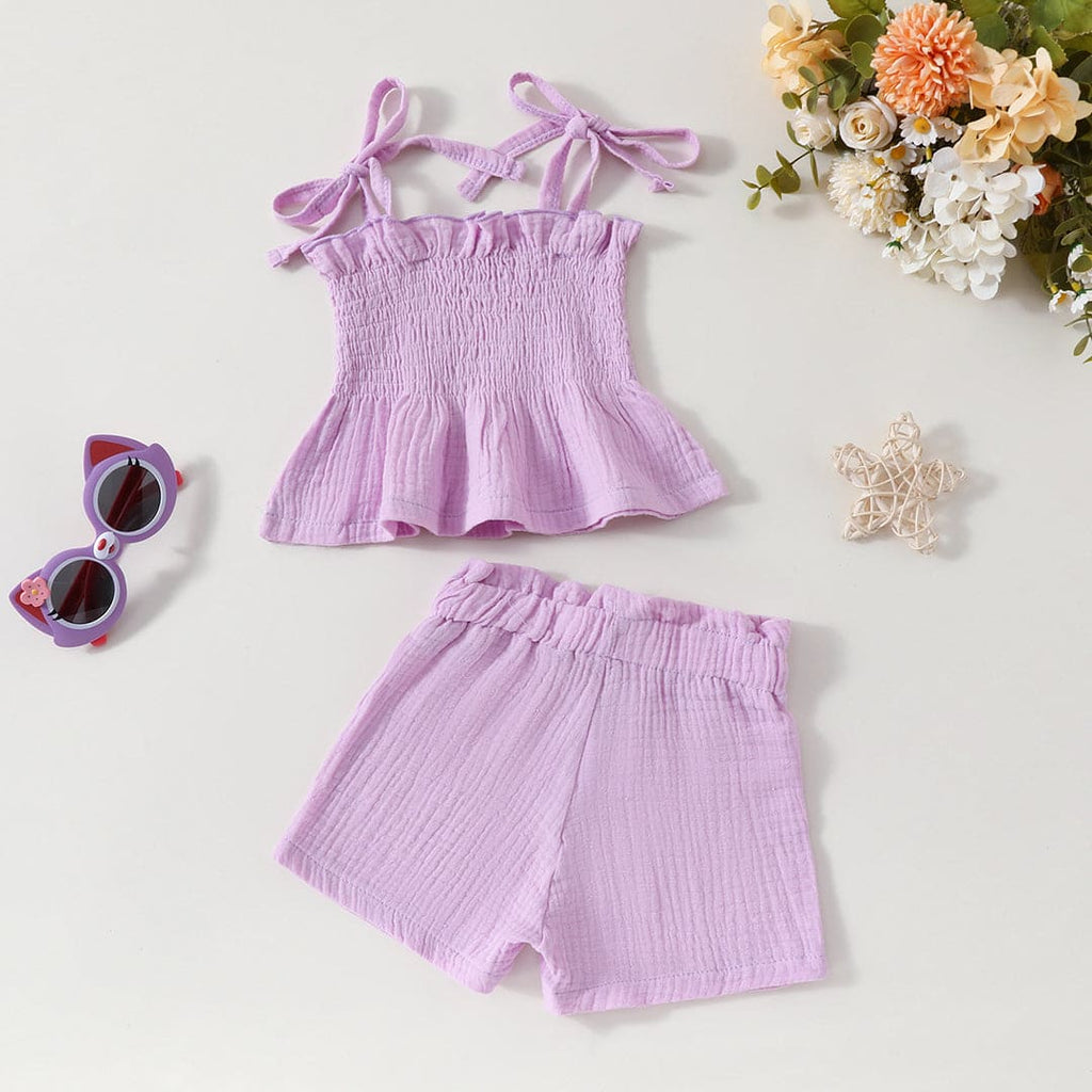 Girls Elasticated Crop Top With Shorts Set Sets Purple 1-2 Y 