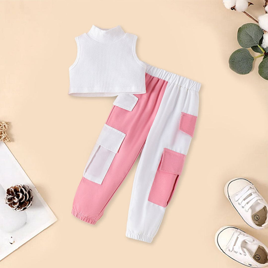 Girls Turtle Neck Crop Top with Cargos Set Sets White 4-5 Y 