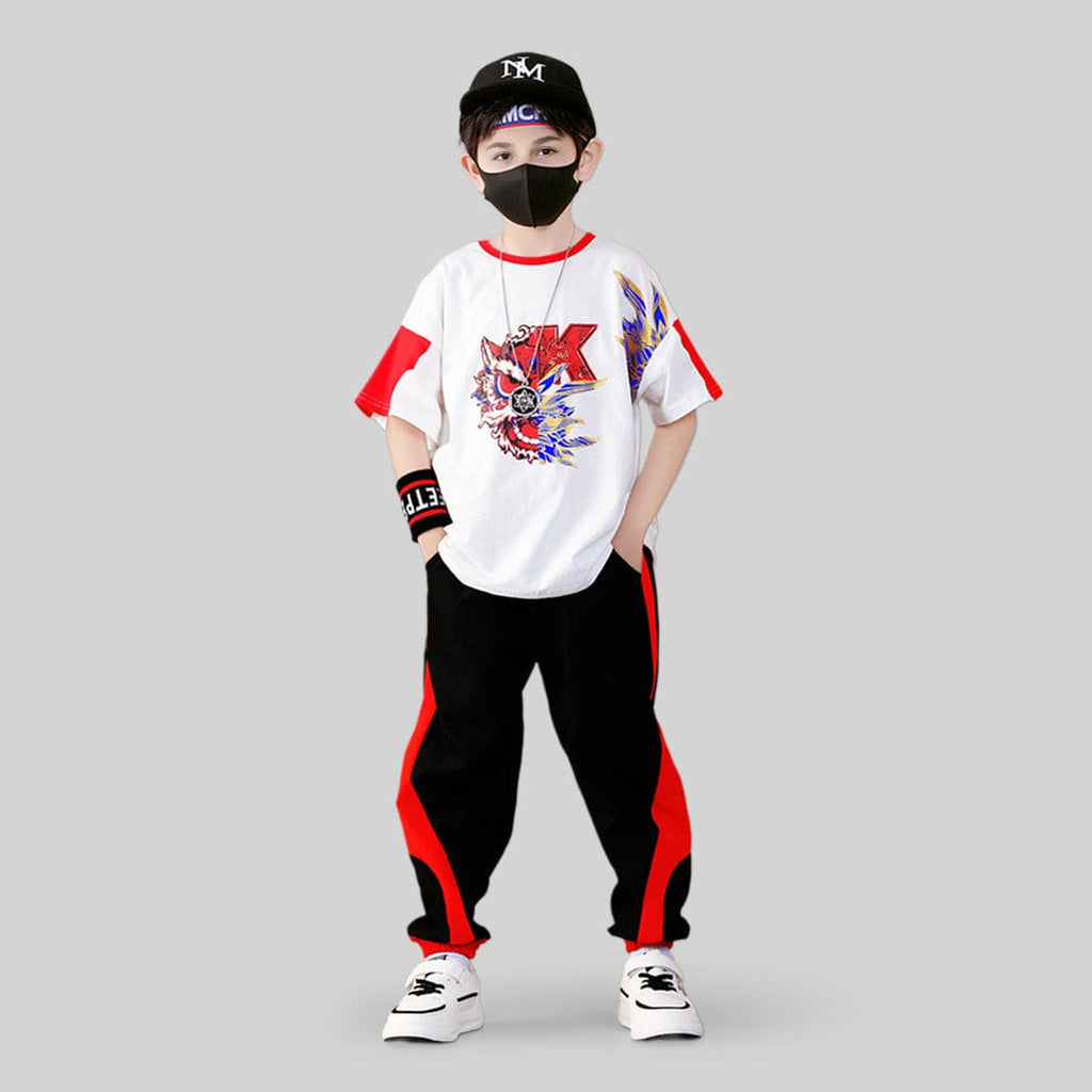 Boys Short Sleeve Graphic T-Shirt With Pants 2 pc. Sets White 4-5 Y 