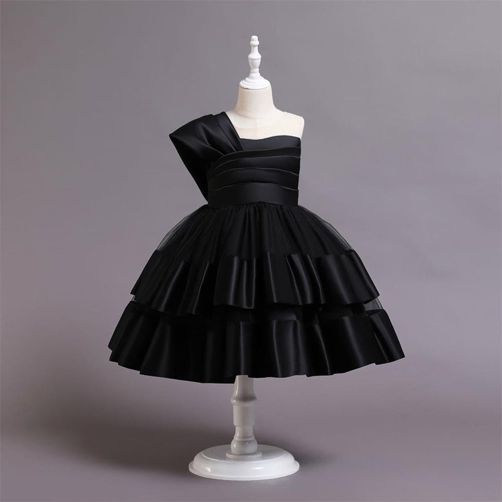 Girls One Shoulder Fit & Flare Party Dress Party Dresses Black 1-2 Y 