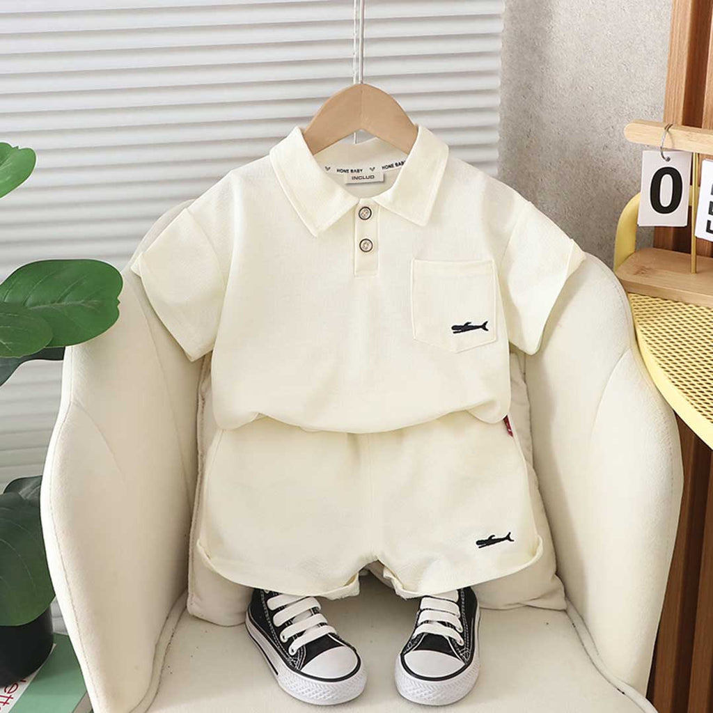 Boys Short Sleeve Polo T-Shirt With Shorts Set 2 pc. Sets Off White 1-2 Y 