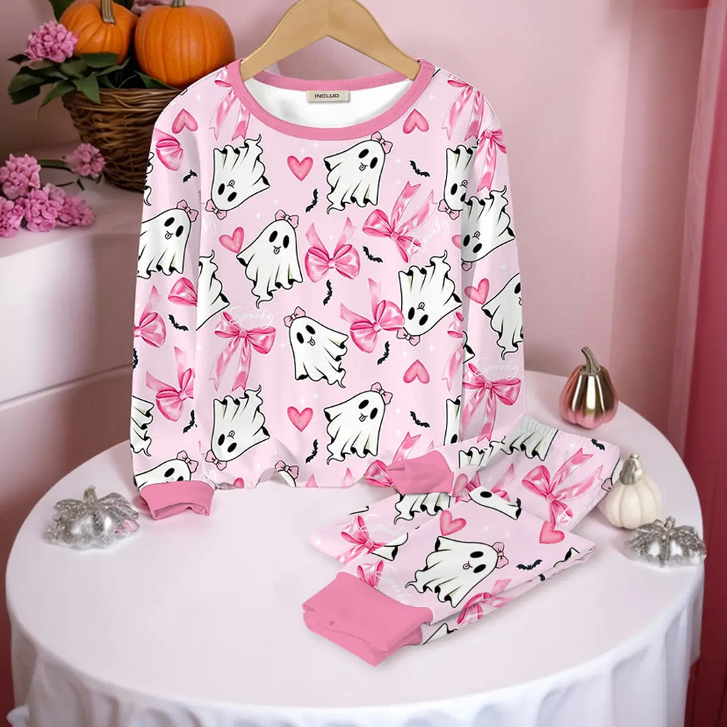Girls Pink Bow Printed T-Shirt With Jogger Co-ord Sets 2 pc. Sets Pink 7-8 Y
