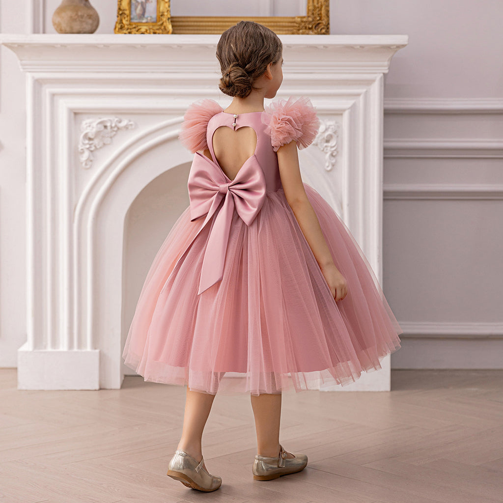 Girls Pink Duchess Sateen Tulle Party Dress with Heart Back – INCLUD
