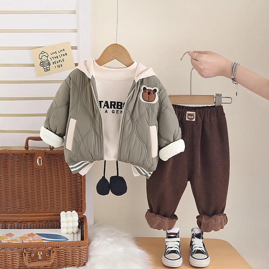 Boys Green Hooded Zip-up Jacket With T-Shirt & Jogger Sets Sets Green 1-2 Y