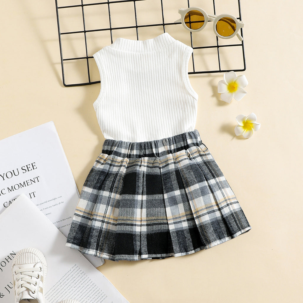 Girls Sleeveless Crop Top With Plaid Pleated Skirt Set 2 pc. Sets White 7-8 Y 