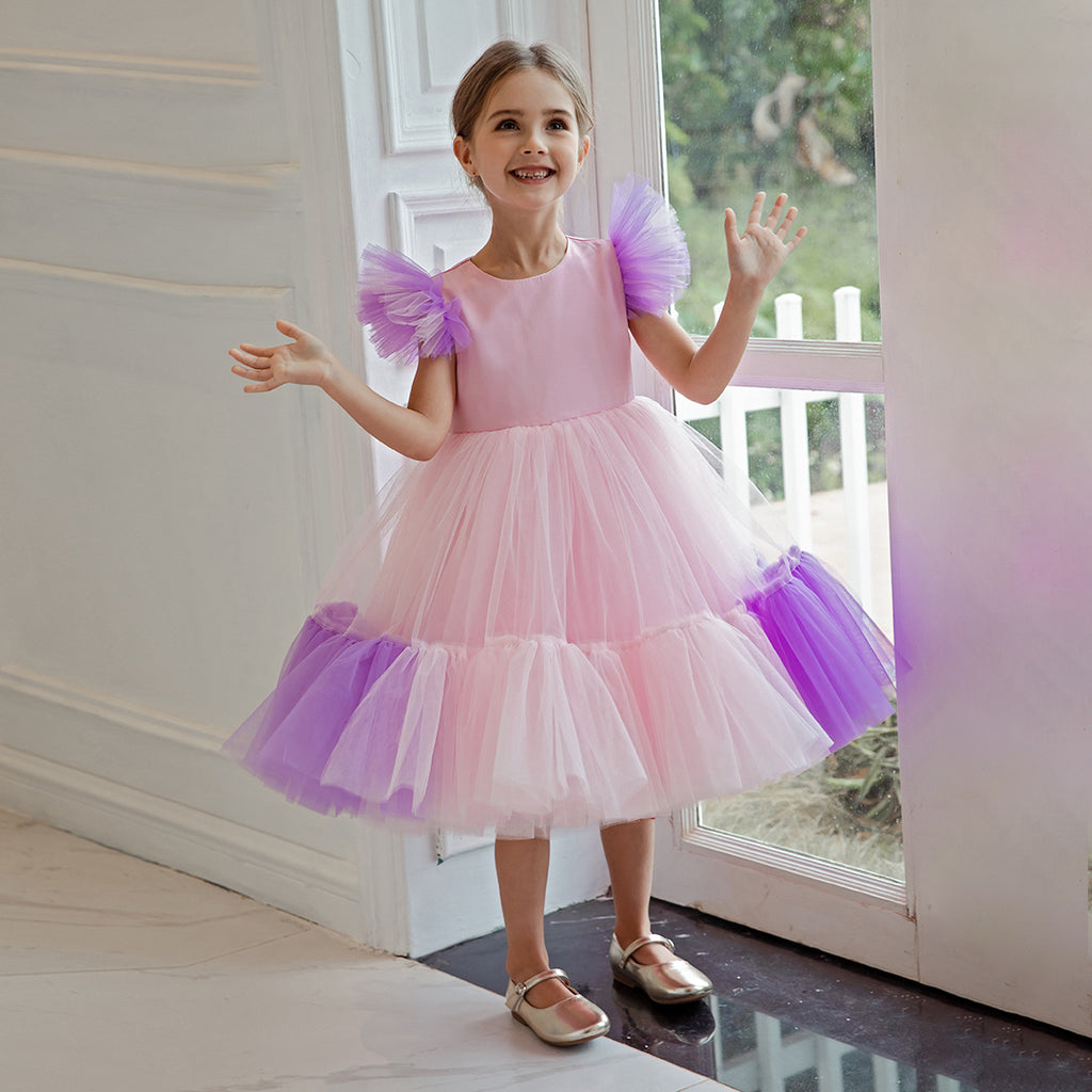 Girls Pink Flouncy Tulle Party Dress Party Dresses Pink 3-4 Y