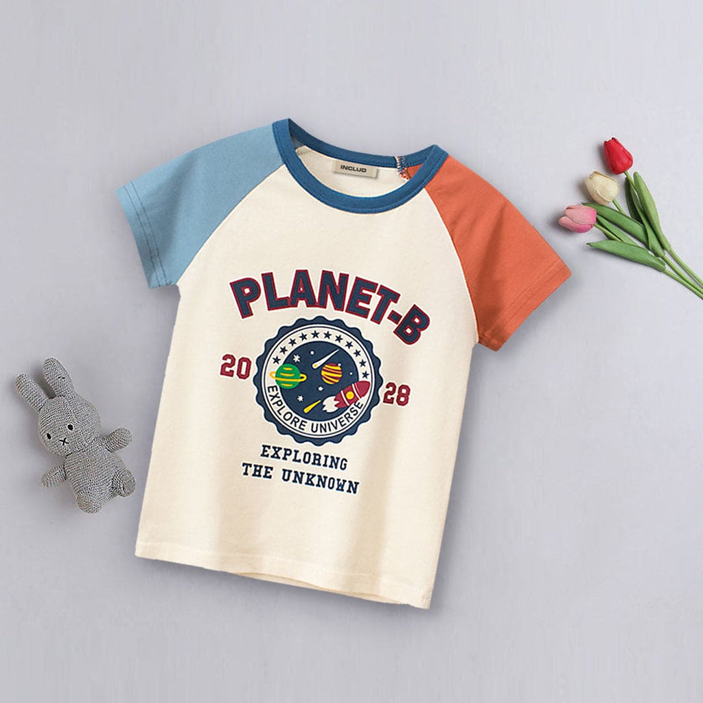 Boys Beige Space Themed Graphics T-Shirt Tshirts Beige 1-2 Y