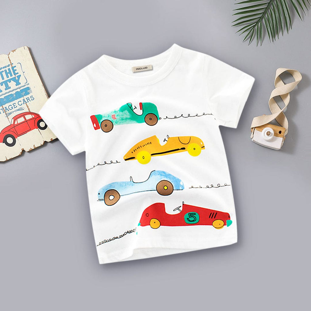 Boys Short Sleeve Tshirt With Car print Tshirts White 1-2 Y 