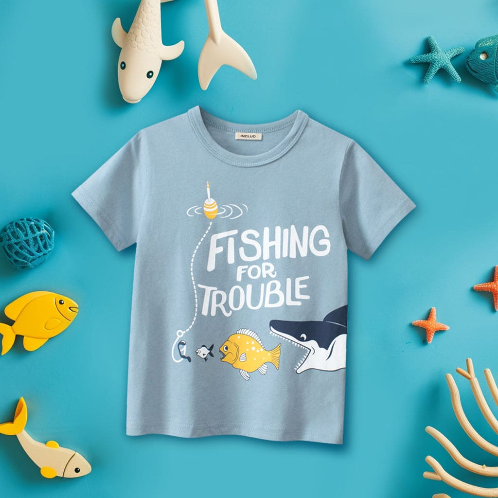 Boys Animal Print Short Sleeves T-Shirt Tshirts Blue 1-2 Y 