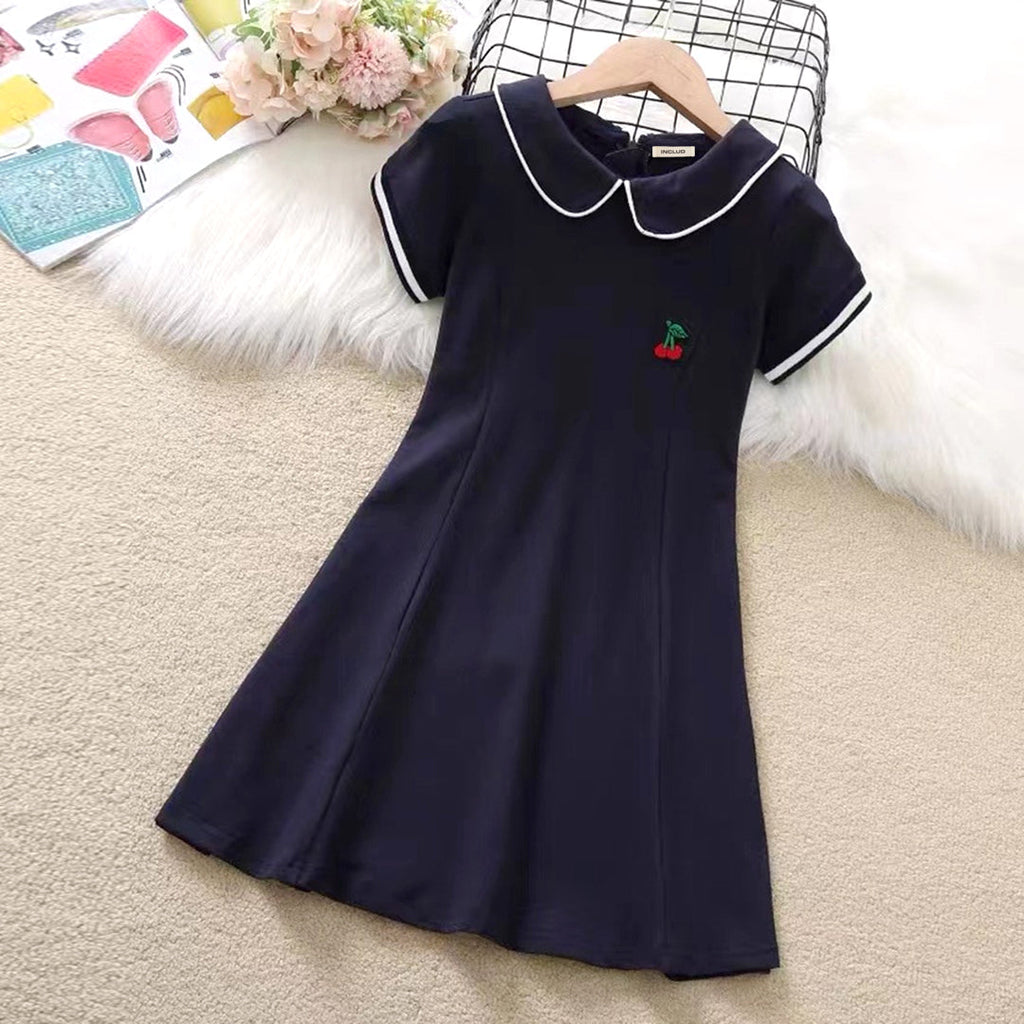 Girls Peter Pan Collar A-line Dress Casual Dresses Blue 6-7 Y