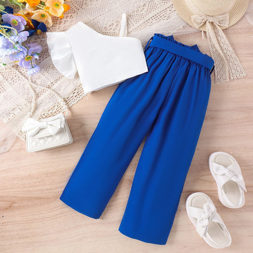 Girls One Shoulder Top With Pants Set Sets Blue 4-5 Y