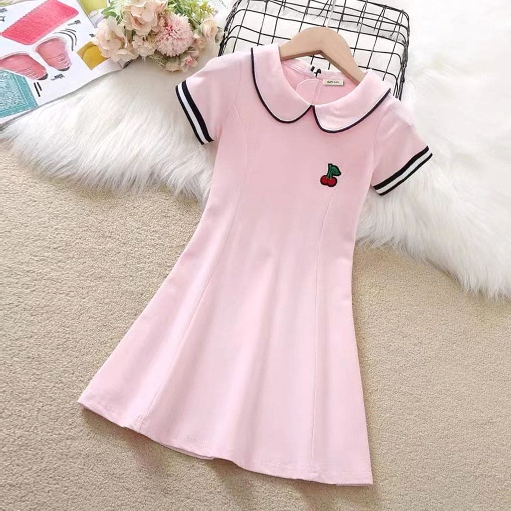Girls Peter Pan Collar A-line Dress Casual Dresses Pink 6-7 Y 