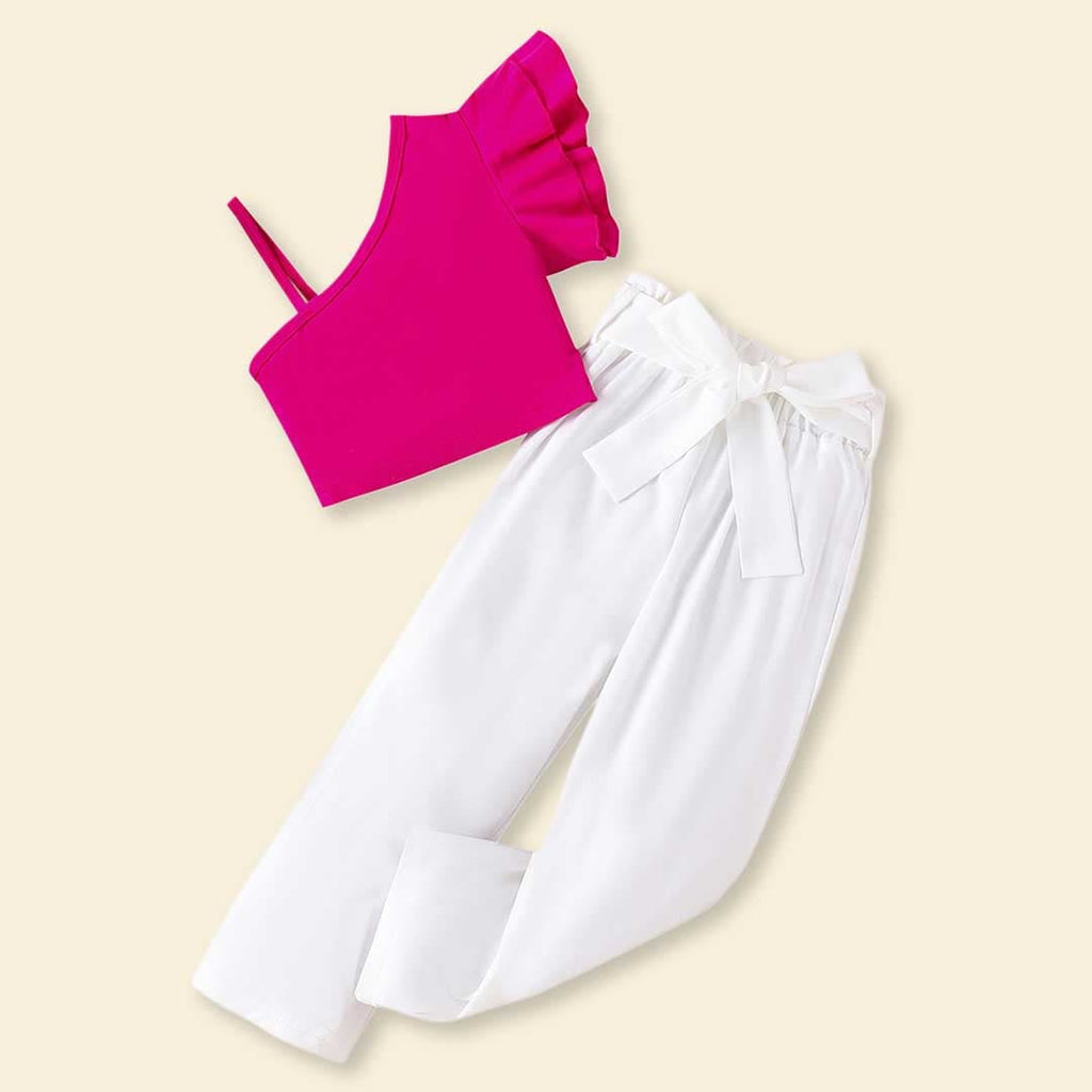 Girls One Shoulder Top With Pants Set Sets Fuchsia 4-5 Y