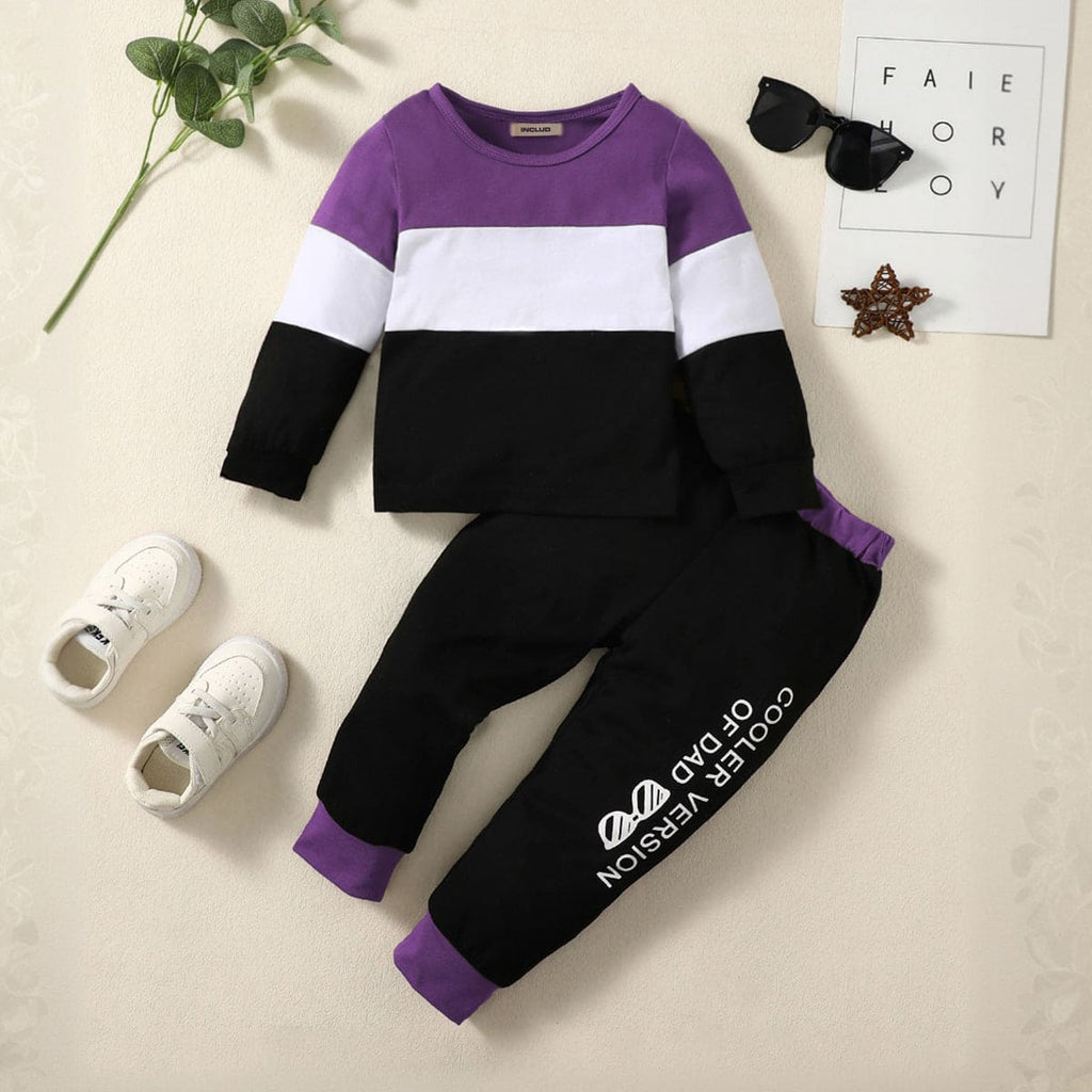 Boys Black Colorblocked Sweatshirt with Trouser Set Sets Black 18-24 M 